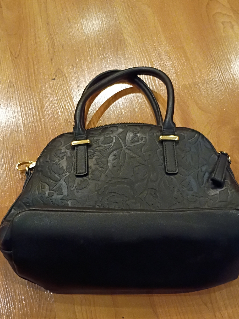 Merona Black Floral-Embossed Satchel with Gold Accents